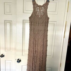Sexy Lace/Crochet Tan Maxi Dress